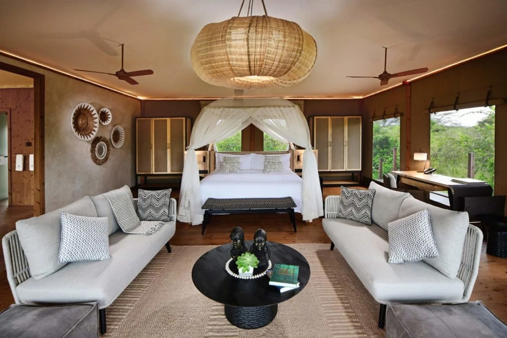 Maasai Mara lodges with evening bonfire